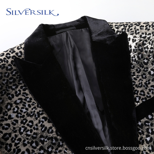 1 Button Reversible Sequins Leopard Jacket Tuxedo Blazers